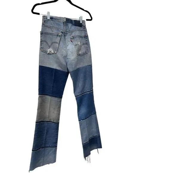 Free People Breyer And Eliot Distressed Patchwork Flare Jeans Blue Size 23